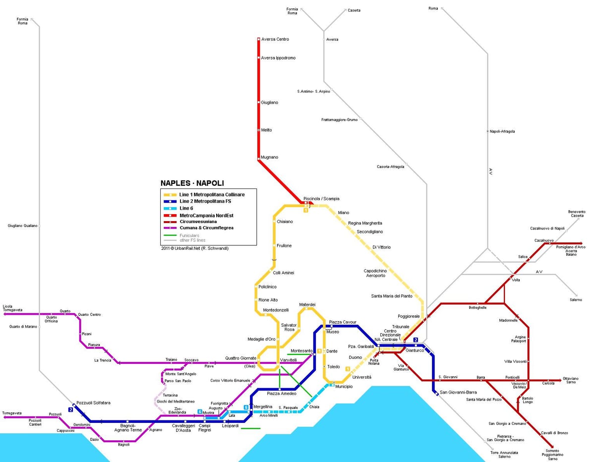 Kaart napoli itaalia metroo